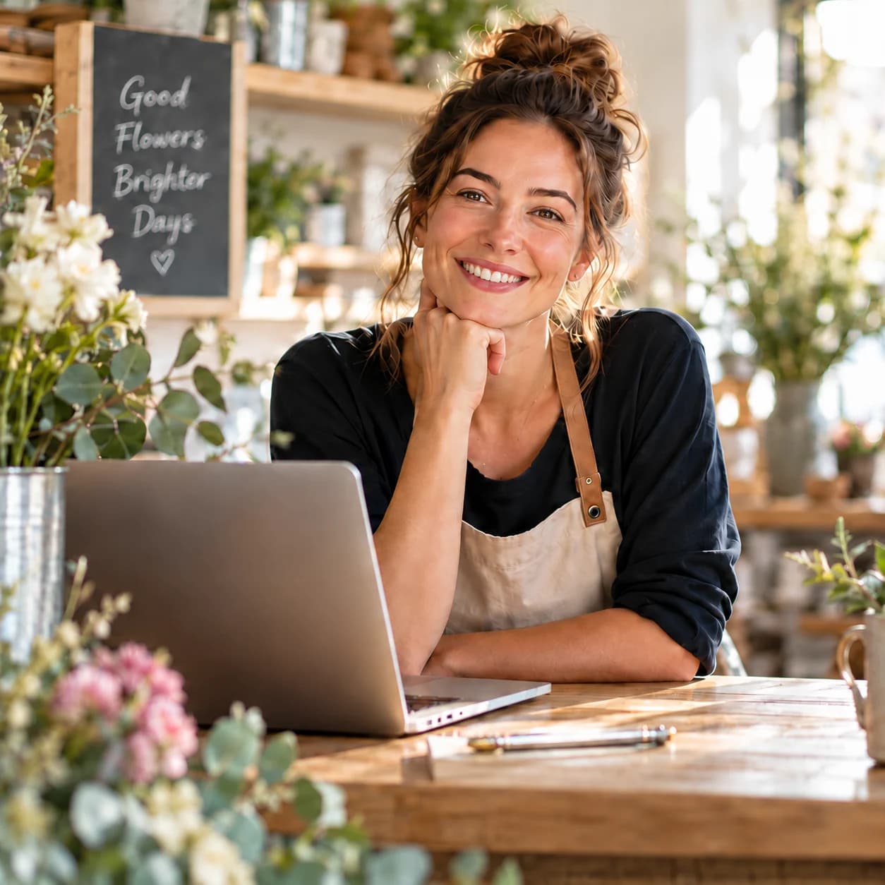 A flower shop owner enjoying more time for her business